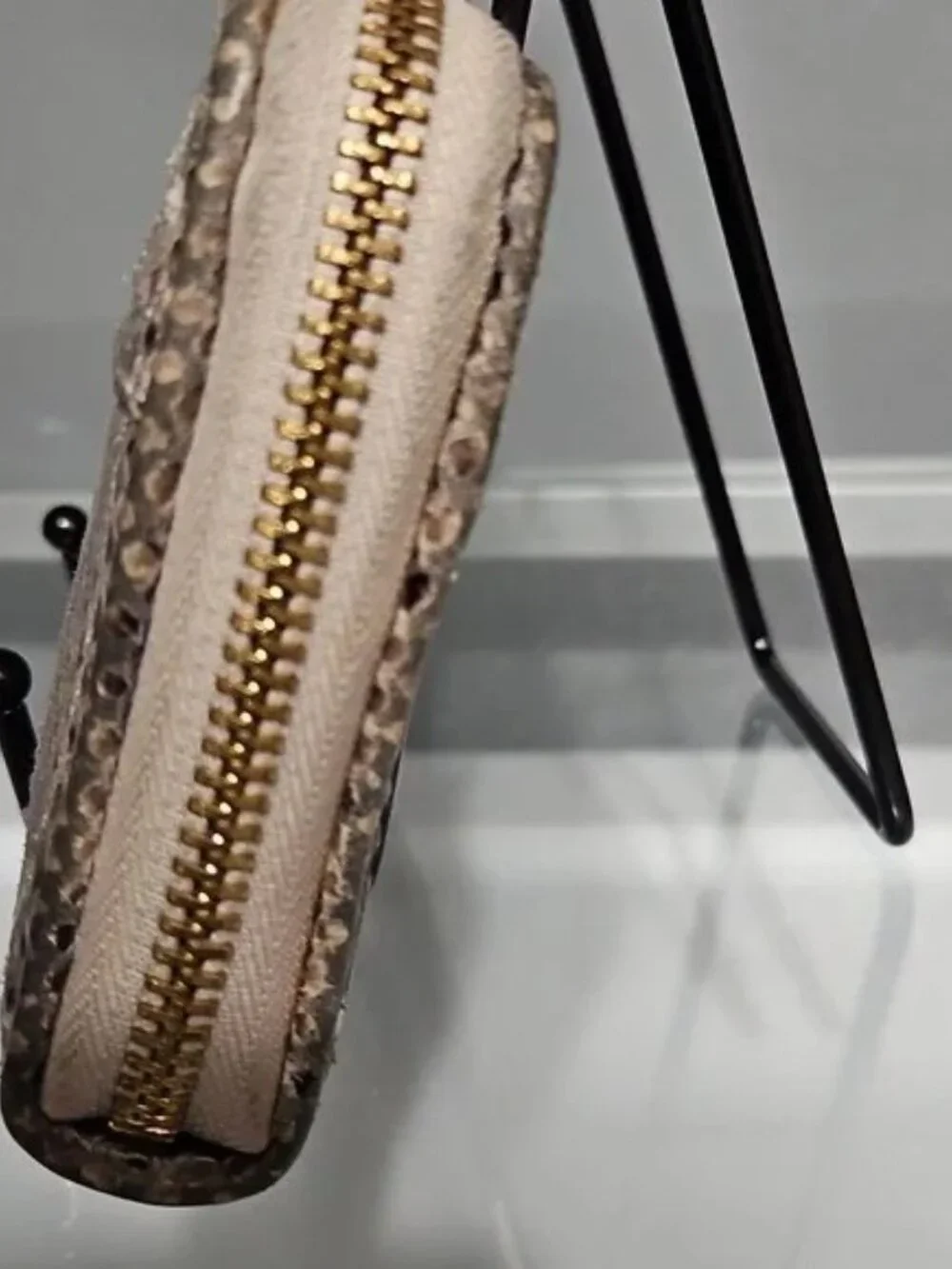Michael Kors Taupe Snake Embossed Zip-Around Wallet with Gold Hardware